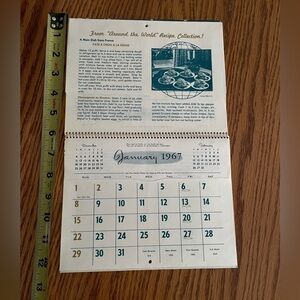 Vintage 1967 Calendar With Vintage Food Recipes